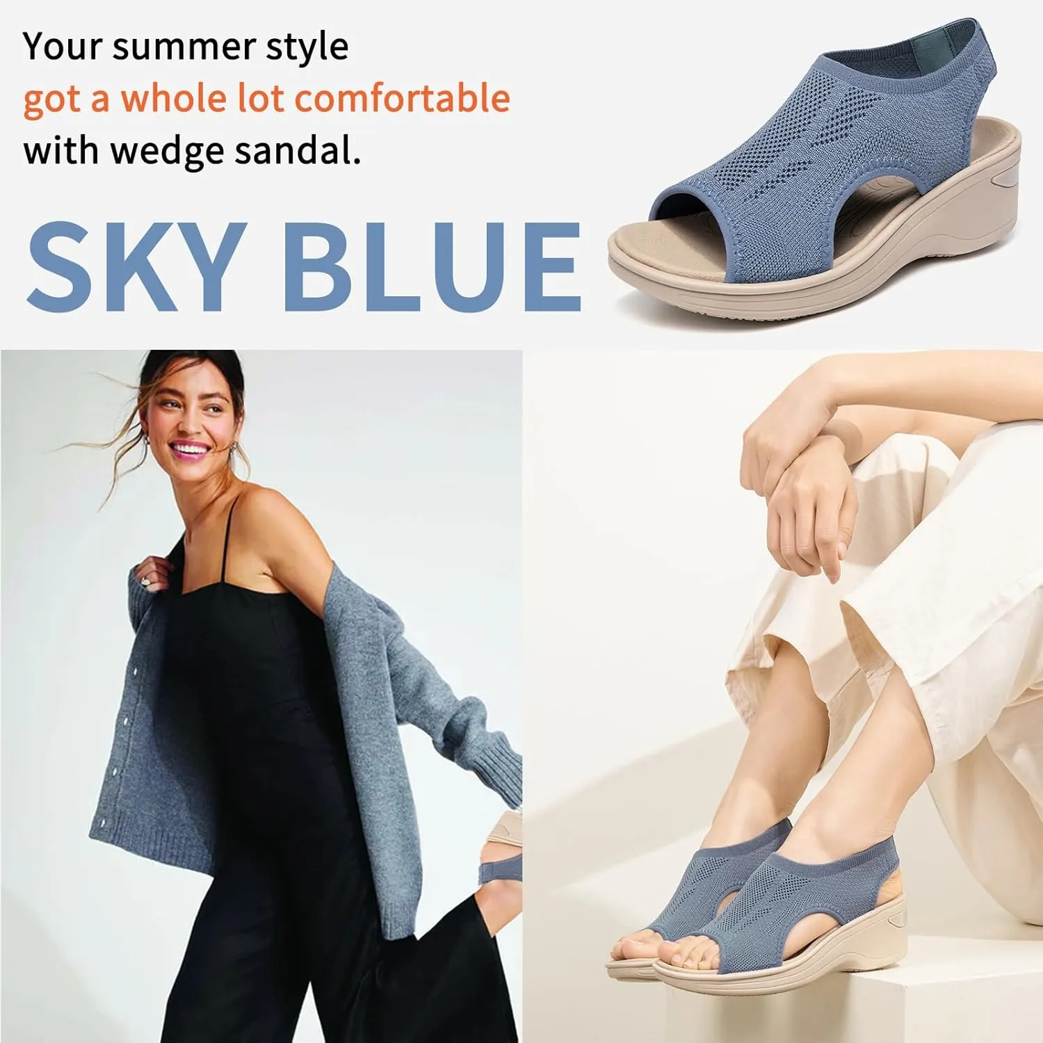 KOIMED Women's Comfortable Platform Walking Sandals With Memory Foam Open Toe Lightweight Breathable Soft Mesh Washable For Summer Travel Casual Beach Outdoor Sport
