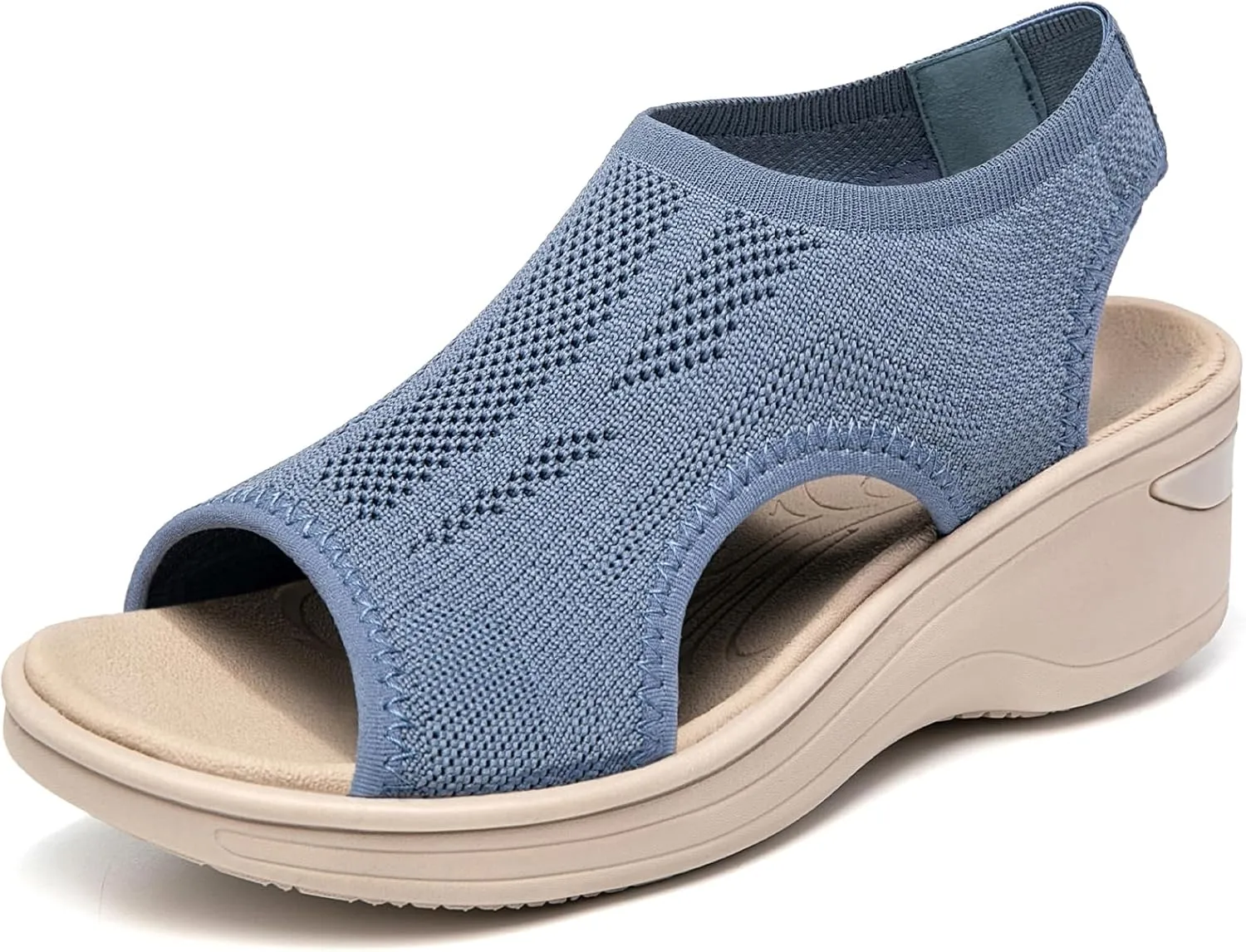 KOIMED Women's Comfortable Platform Walking Sandals With Memory Foam Open Toe Lightweight Breathable Soft Mesh Washable For Summer Travel Casual Beach Outdoor Sport