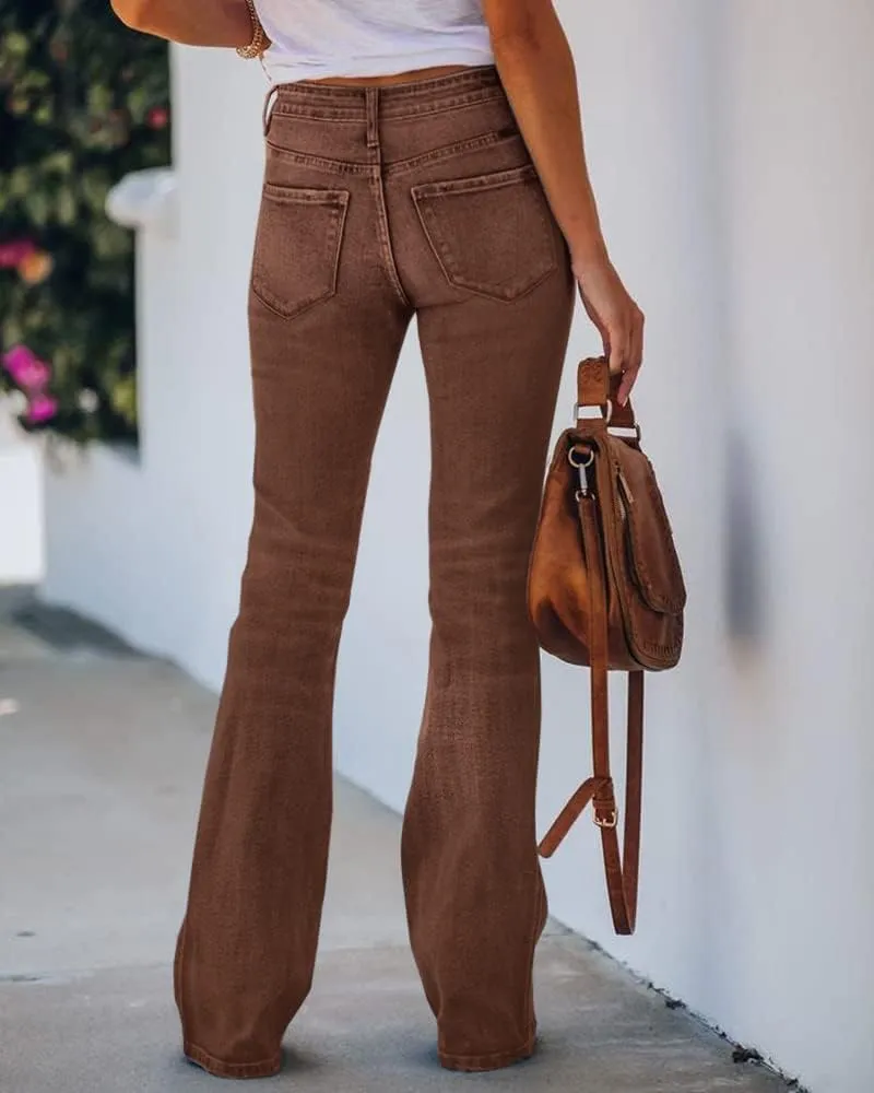 Koinshha Womens High Waisted Jeans Flare Stretch Boyfriend Bootcut Casual Denim Pants