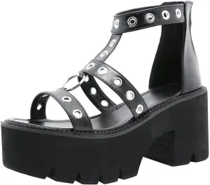 KOKOMOMO Womens Goth Buckle Platform Sandals High Chunky Heels Gladiator Roman Strappy Sandals
