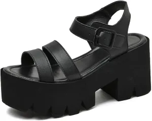 KOKOMOMO Womens Goth Buckle Platform Sandals High Chunky Heels Gladiator Roman Strappy Sandals