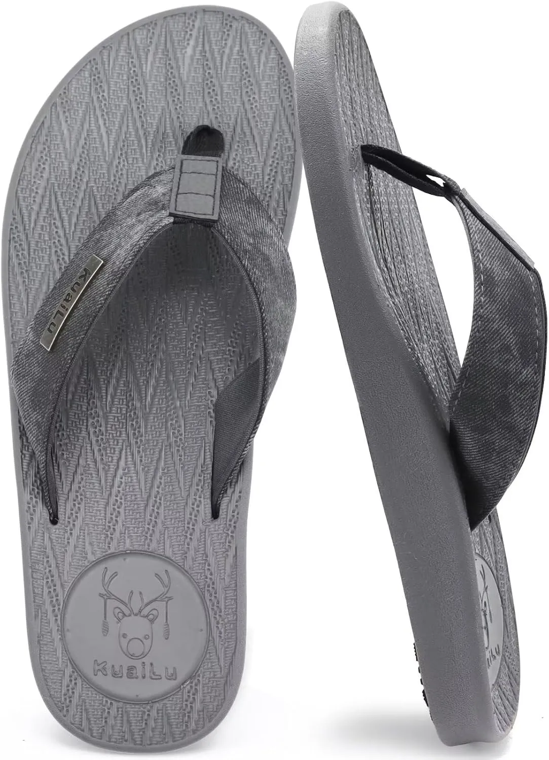 KuaiLu Mens Flip Flops Arch Support Comfortable Summer Beach Thong Sandals Yoga Foam Cushion Slip on Slippers