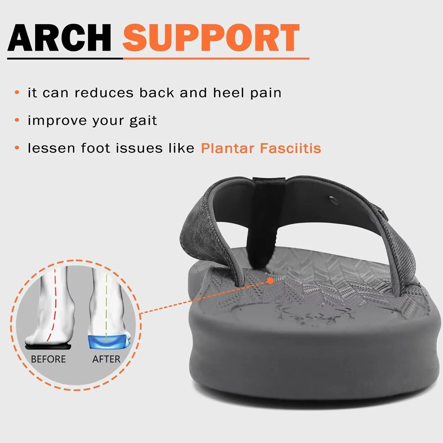 KuaiLu Mens Flip Flops Arch Support Comfortable Summer Beach Thong Sandals Yoga Foam Cushion Slip on Slippers