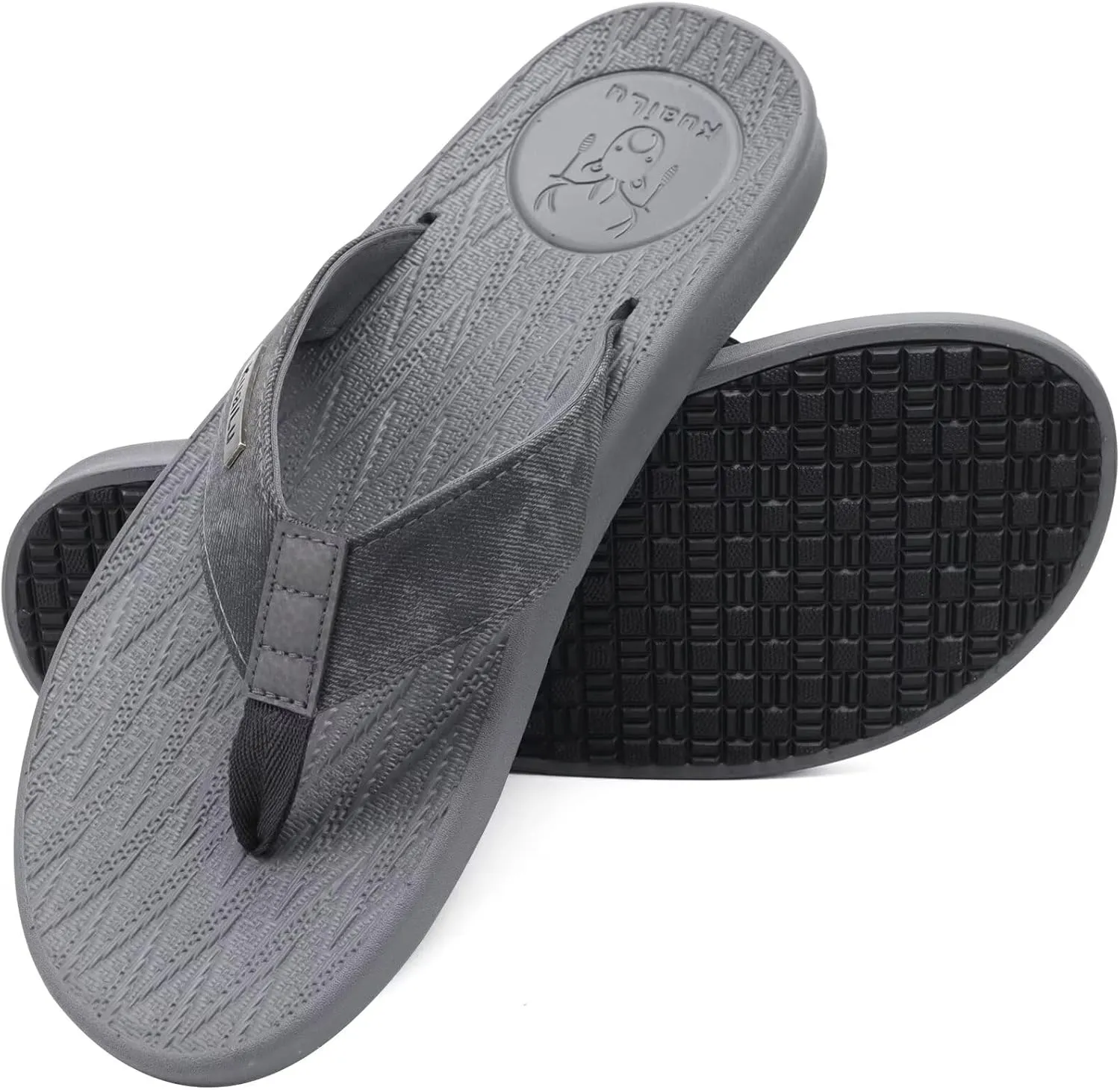 KuaiLu Mens Flip Flops Arch Support Comfortable Summer Beach Thong Sandals Yoga Foam Cushion Slip on Slippers