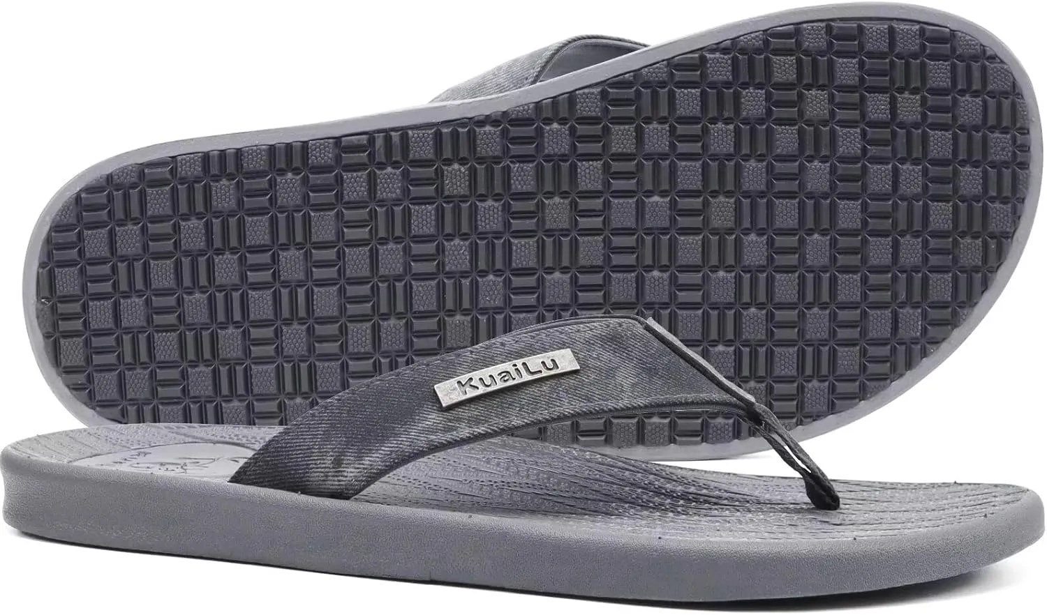 KuaiLu Mens Flip Flops Arch Support Comfortable Summer Beach Thong Sandals Yoga Foam Cushion Slip on Slippers