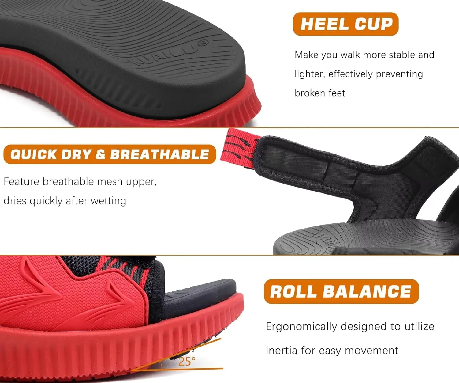 KuaiLu Mens Hiking Sandals with Arch Support Orthopedic Walking Recovery Sandals for Plantar Fasciitis Open Toe Summer Athletic Sport Comfortable Cushion Breathable Outdoor Water Sandals Size7-13