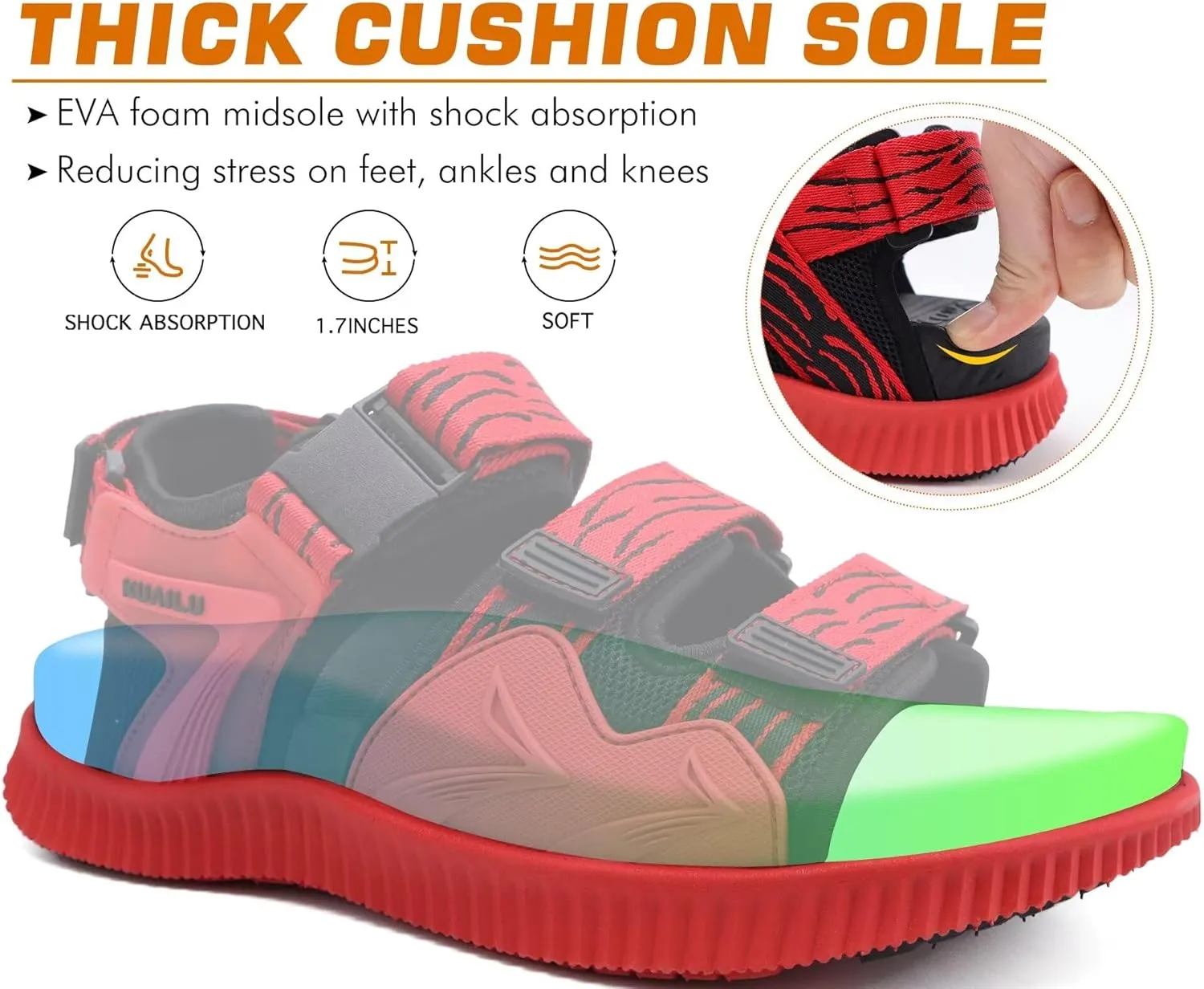 KuaiLu Mens Hiking Sandals with Arch Support Orthopedic Walking Recovery Sandals for Plantar Fasciitis Open Toe Summer Athletic Sport Comfortable Cushion Breathable Outdoor Water Sandals Size7-13