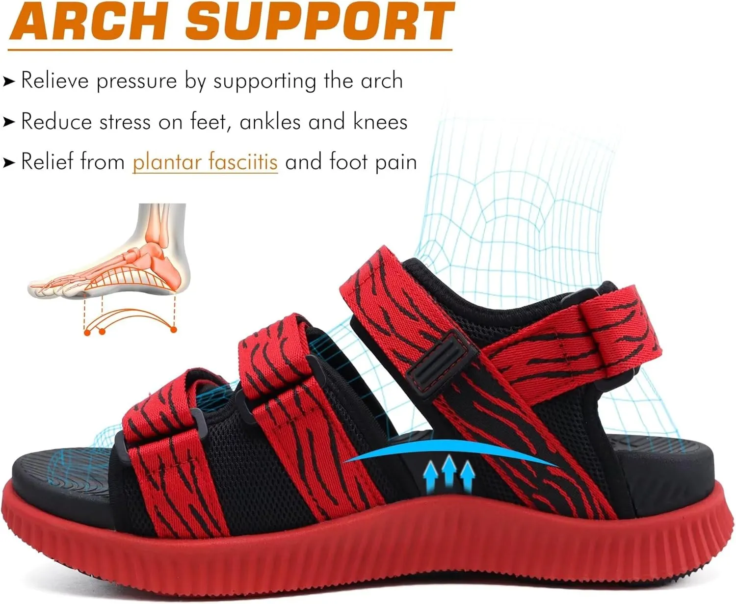 KuaiLu Mens Hiking Sandals with Arch Support Orthopedic Walking Recovery Sandals for Plantar Fasciitis Open Toe Summer Athletic Sport Comfortable Cushion Breathable Outdoor Water Sandals Size7-13