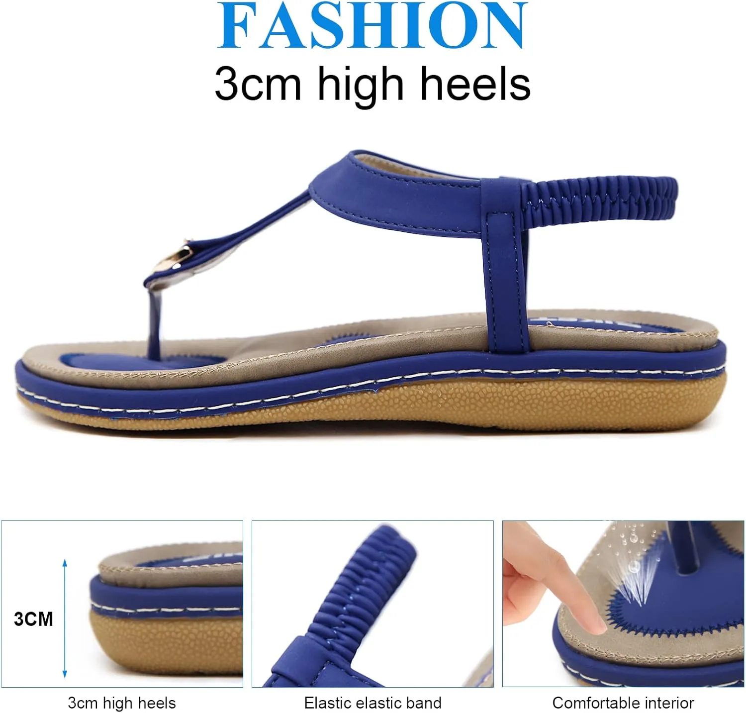 KUNWFNIX Womens Sandals Comfortable Summer Dressy Flat Sandals Bohemian Clip Toe Leather Upholstery T-Strap Flip Flop Thong Sandals