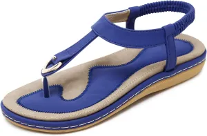 KUNWFNIX Womens Sandals Comfortable Summer Dressy Flat Sandals Bohemian Clip Toe Leather Upholstery T-Strap Flip Flop Thong Sandals