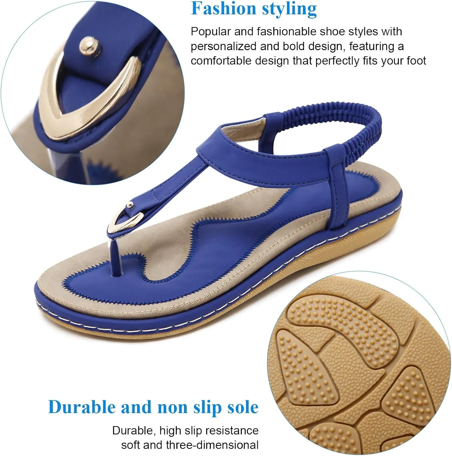 KUNWFNIX Womens Sandals Comfortable Summer Dressy Flat Sandals Bohemian Clip Toe Leather Upholstery T-Strap Flip Flop Thong Sandals