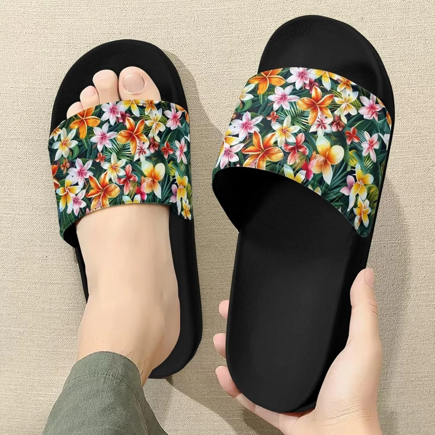Ladies Pillow House Slide Sandals Open Toe Black Flat Shoes Ultra Cushion Sandals Single Band Bath Shower Shoes Travel-friendly Flip Flops