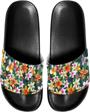 Ladies Pillow House Slide Sandals Open Toe Black Flat Shoes Ultra Cushion Sandals Single Band Bath Shower Shoes Travel-friendly Flip Flops