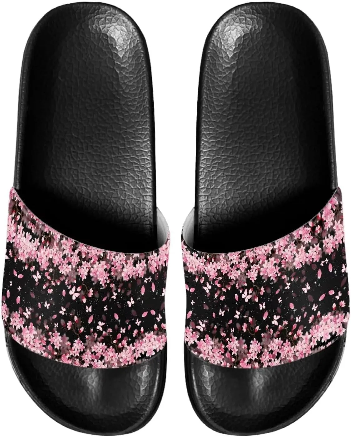 Ladies Pillow House Slide Sandals Open Toe Black Flat Shoes Ultra Cushion Sandals Single Band Bath Shower Shoes Travel-friendly Flip Flops