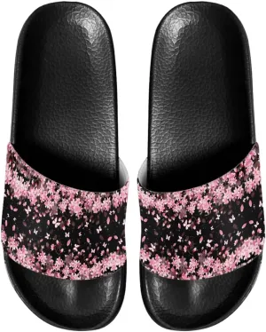 Ladies Pillow House Slide Sandals Open Toe Black Flat Shoes Ultra Cushion Sandals Single Band Bath Shower Shoes Travel-friendly Flip Flops