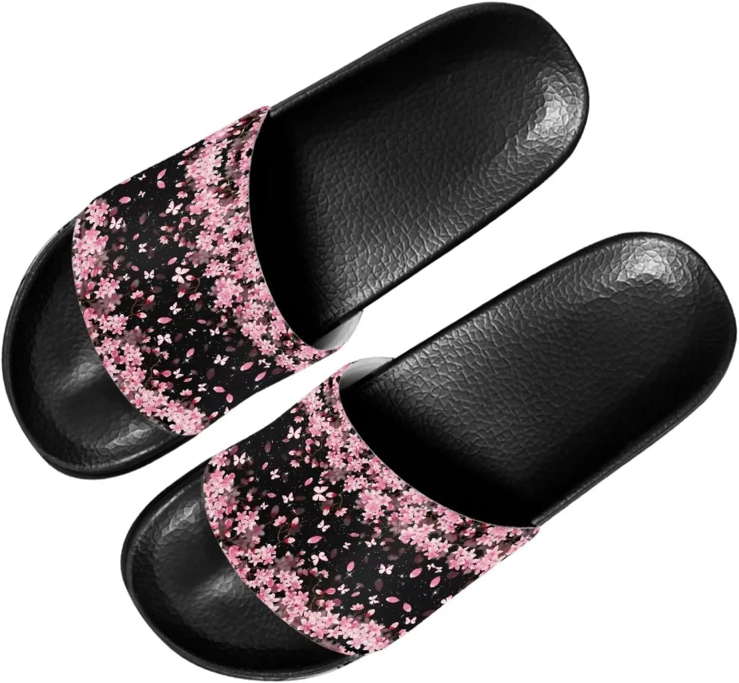 Ladies Pillow House Slide Sandals Open Toe Black Flat Shoes Ultra Cushion Sandals Single Band Bath Shower Shoes Travel-friendly Flip Flops