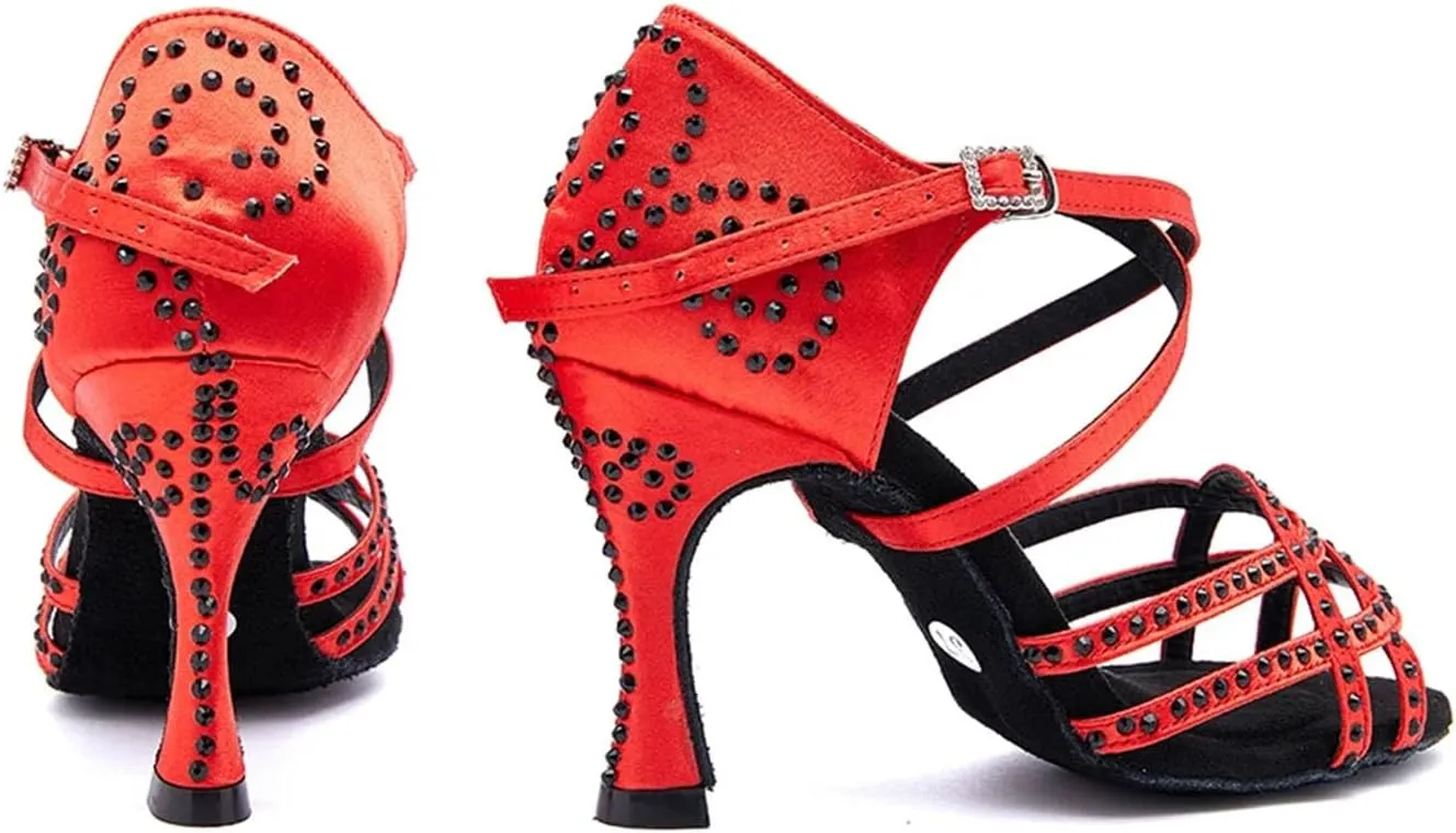Ladies Ruby-Toned Latex Heels - Flexible Soles with Satin Ribbons for Red Carpet Nights (8CM/3.15")