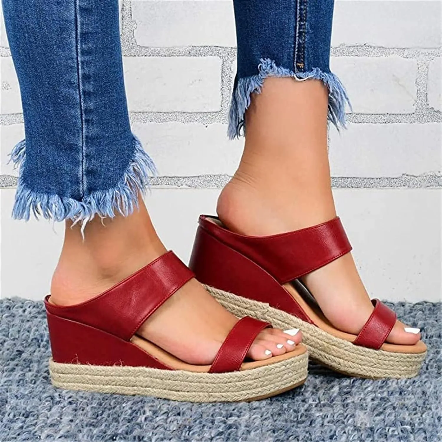 Ladmiple Summer Sandals for Women 2023 Platform Slip On Strappy Wedge Sandals Open Toe Comfy Beach High Heel Flip Flops