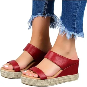 Ladmiple Summer Sandals for Women 2023 Platform Slip On Strappy Wedge Sandals Open Toe Comfy Beach High Heel Flip Flops