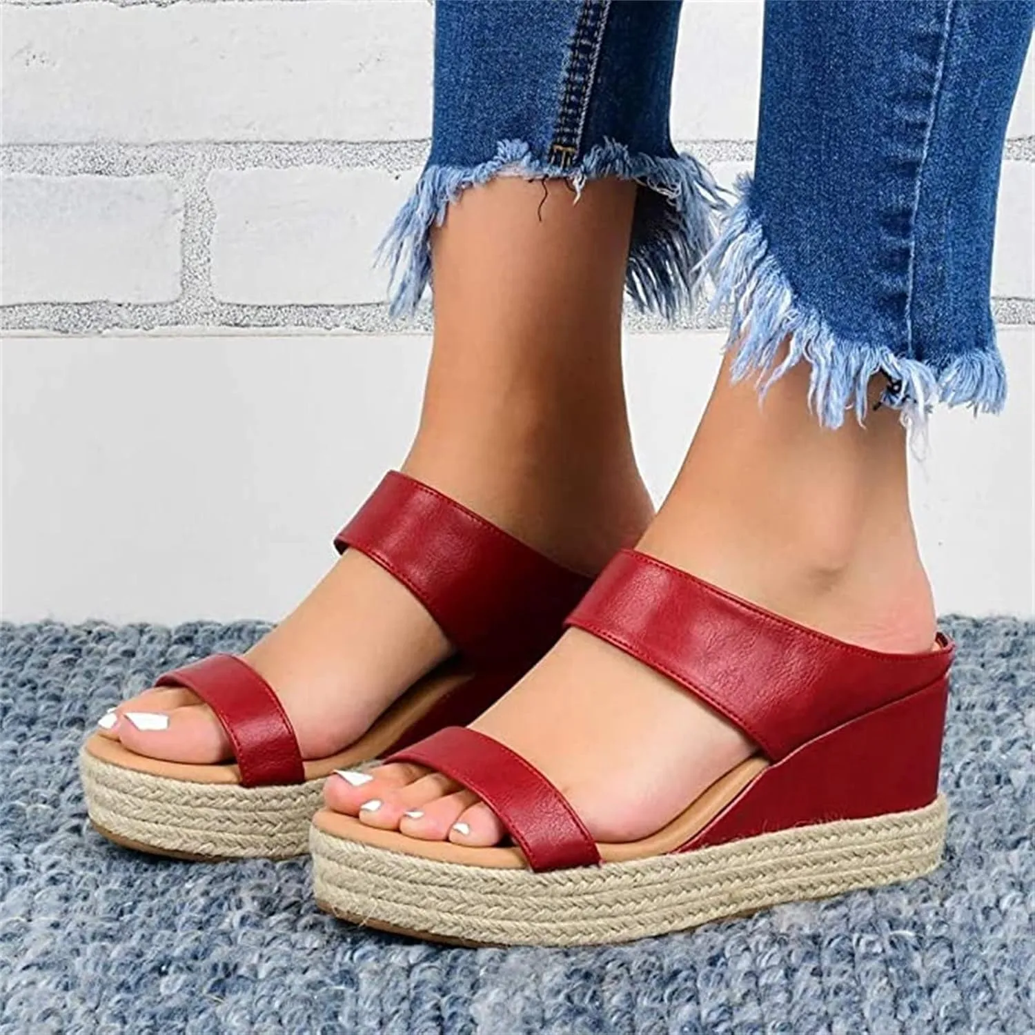 Ladmiple Summer Sandals for Women 2023 Platform Slip On Strappy Wedge Sandals Open Toe Comfy Beach High Heel Flip Flops