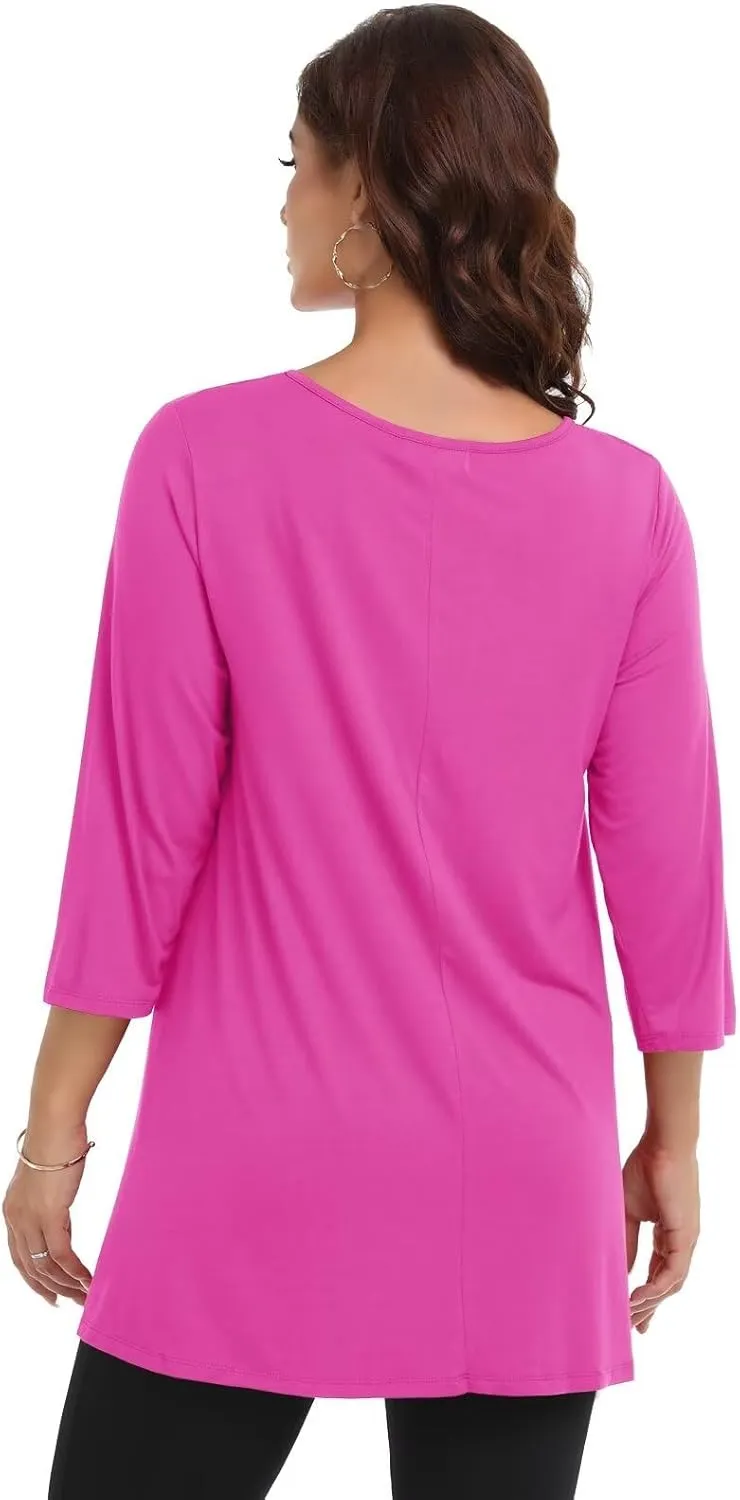 LARACE Plus Size Tops for Women V Neck 3/4 Sleeve Tunic Criss Cross Dress Shirts Casual Fall Blouse for Leggings