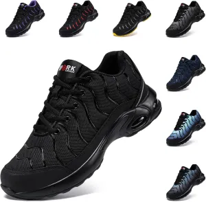 LARNMERN Air Cushion Steel Toe Shoes for Men Lightweight Puncture Proof Safety Toe Tennis Sneakers Breathable Slip Resistant Work Shoe Comfort Zapatos De Trabajo para(9,Dark,LSE31270)