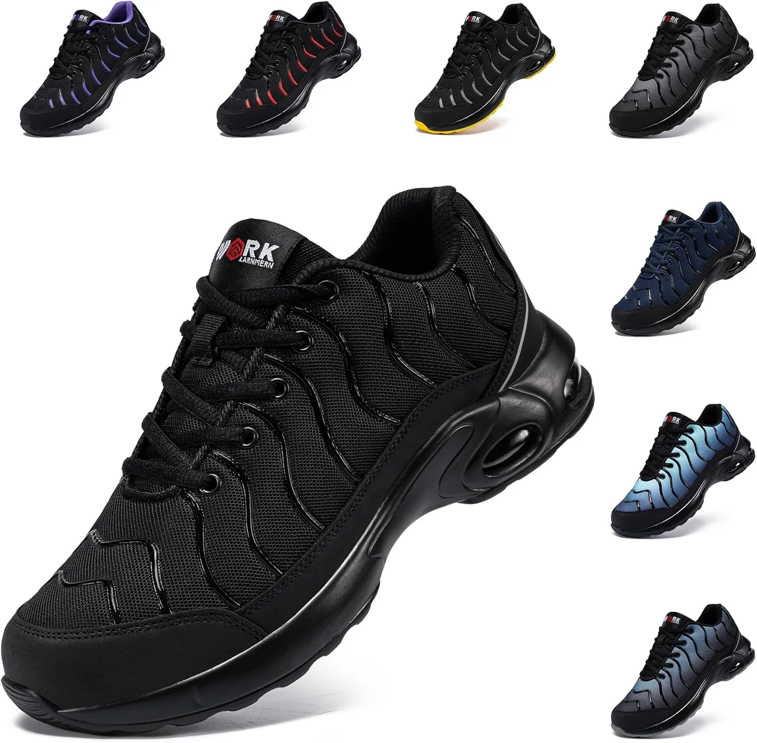 LARNMERN Air Cushion Steel Toe Shoes for Men Lightweight Puncture Proof Safety Toe Tennis Sneakers Breathable Slip Resistant Work Shoe Comfort Zapatos De Trabajo para(9,Dark,LSE31270)
