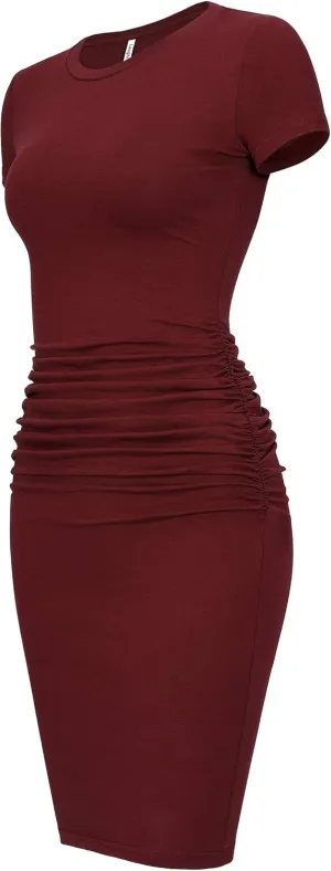 Laughido Women's Short Sleeve Ruched Bodycon Sundress Knee Length T Shirt Dresses 2025 Trendy Casual Outfits