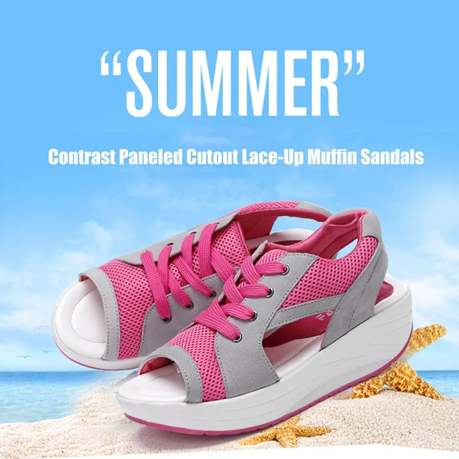 LELEBEAR Contrast Paneled Cutout Lace-Up Muffin Sandals, Women Causal Toe Platform Sneaker Sandals for Indoor and Outdoor