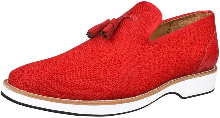 LIBERTYZENO Mens Tassel Loafers Shoes Lizard Skin Leather Breathable Casual Slip on Shoes Jean Red 10.5