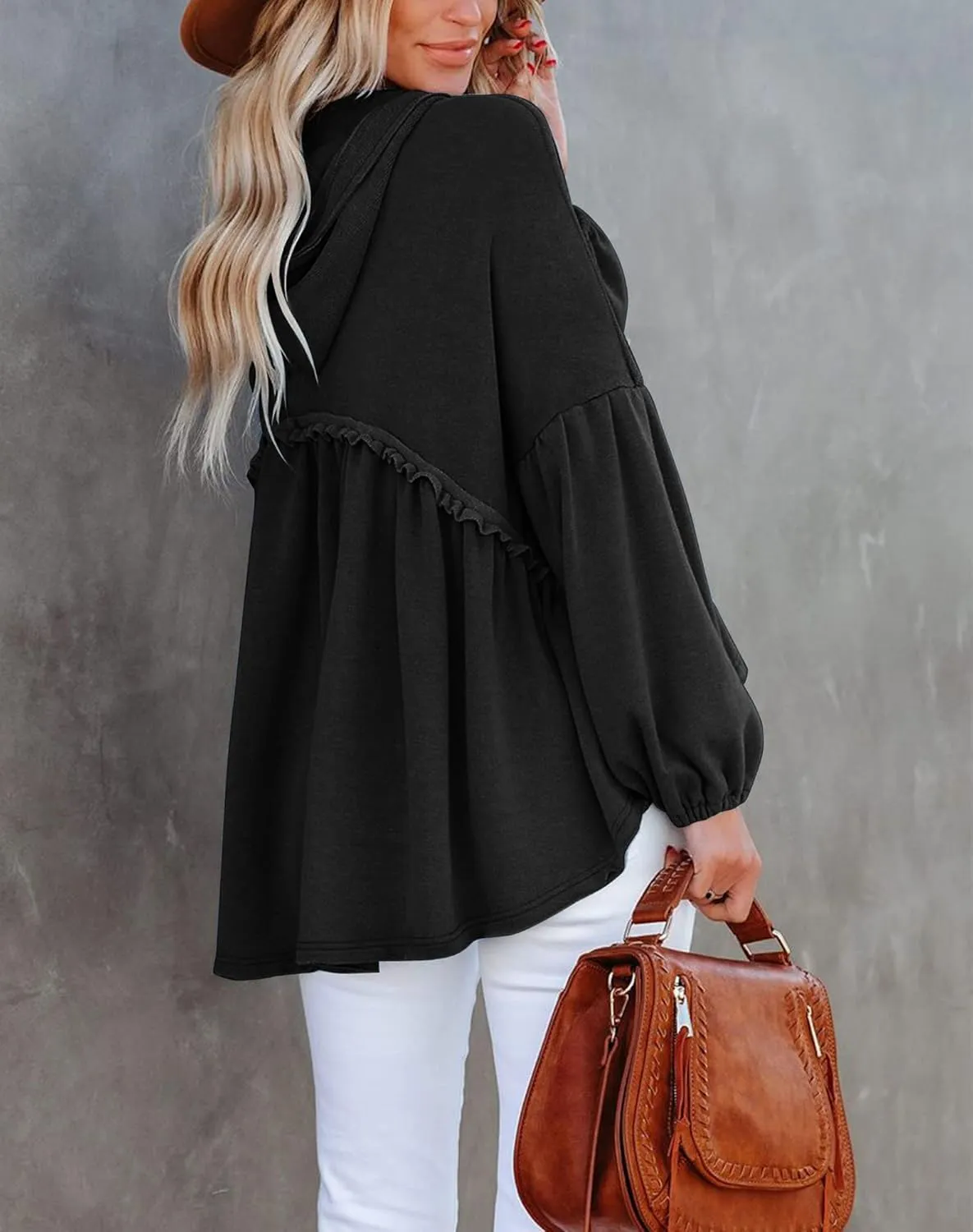 Limerose Womens Tunic Top Casual Long Sleeves Peplum Babydoll Ruffle Knit Hoodies Pullover