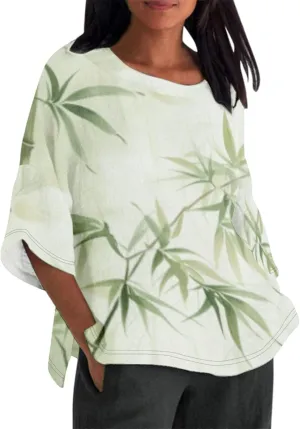 Linen Shirt for Women Crew Neck 3/4 Sleeve Tunic Blouses Casual Loose Fall T-Shirt Tops for Ladies Summer S-5XL