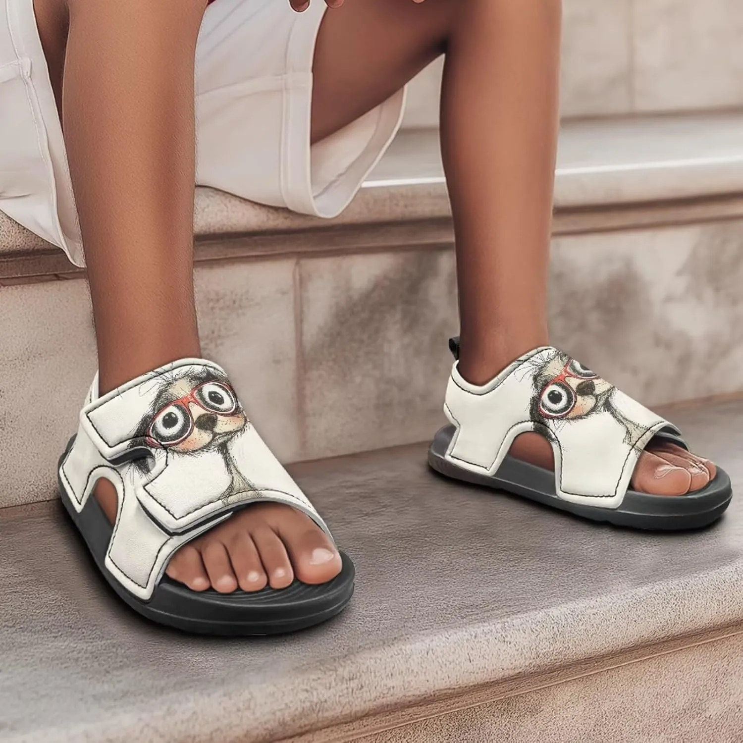 Little Kids Open Toe Summer Outtdoor Sport Sandals Art Cat and Puppy Water Shoes Lightweight Hiking Sandals