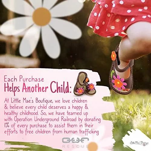 Little Mae's Boutique Mary Jane Two Flower and Gleeful Squeaky Sandals for Toddler Girls, Walking Sandals with Removable Squeaker & Adjustable Strap - Soft Sole Sandals for Little Girls