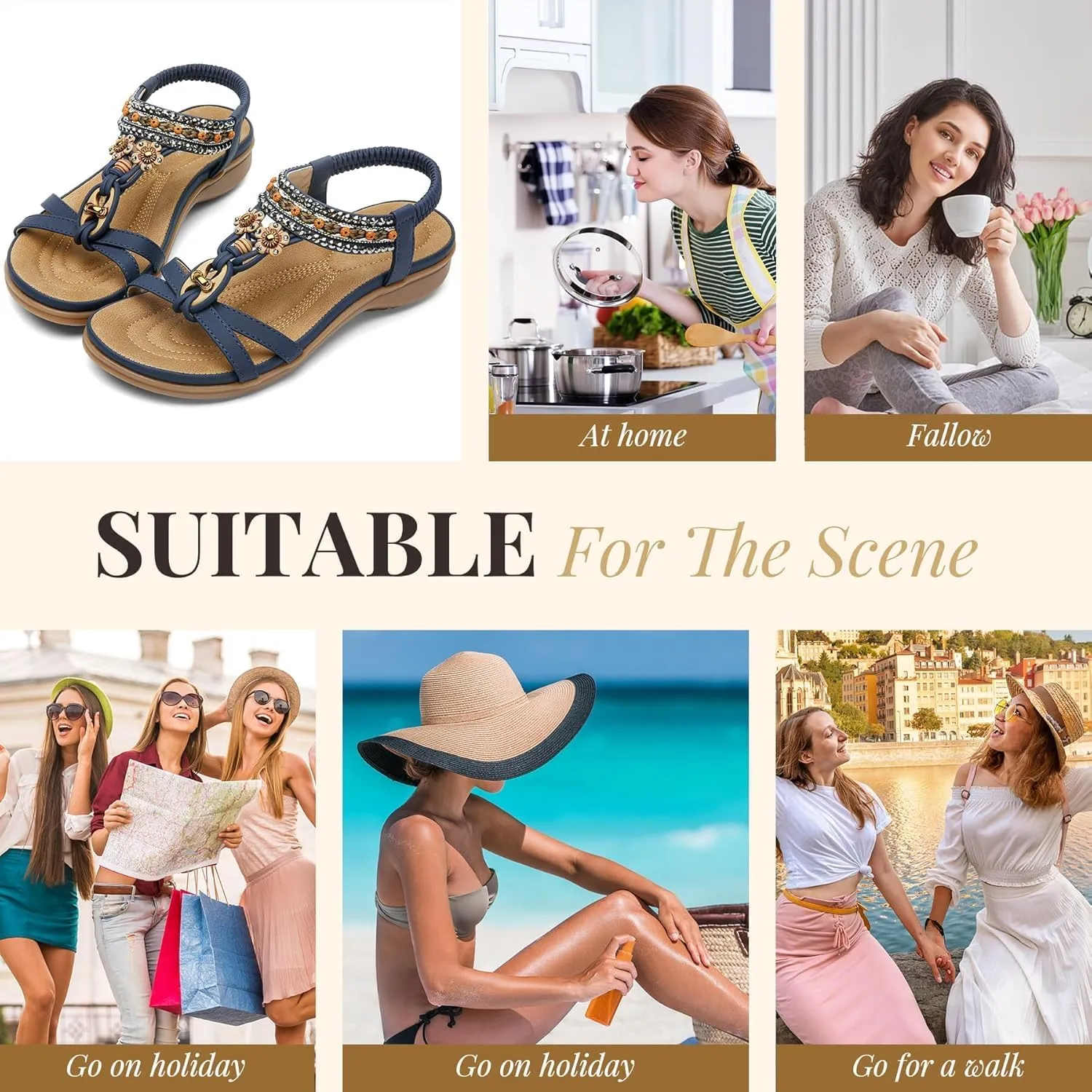Littleplum Womens Sandals Arch Support Summer Beach Sandals Comfort Walking Shoes Bohemian Flip Flops Sandals for Women