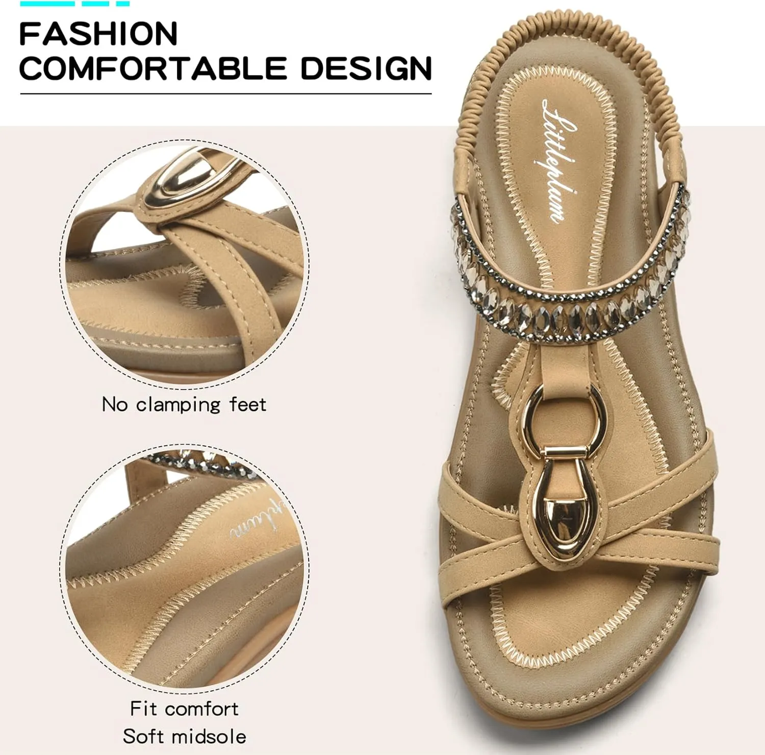 Littleplum Womens Sandals Comfort Arch Support Sandals Summer Walking Shoes Casual Ankle Elastic Flip Flops Sandals