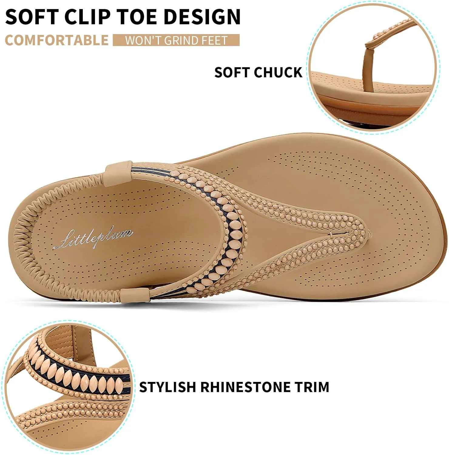 Littleplum Womens Sandals Comfort Arch Support Sandals Summer Walking Shoes Casual Ankle Elastic Flip Flops Shoes