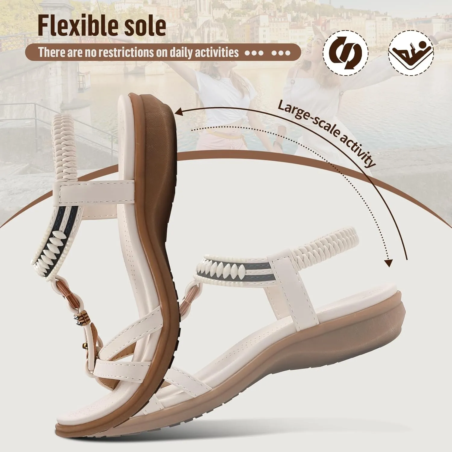 Littleplum Womens Sandals Comfort Arch Support Sandals Summer Walking Shoes Casual Ankle Elastic Flip Flops Shoes
