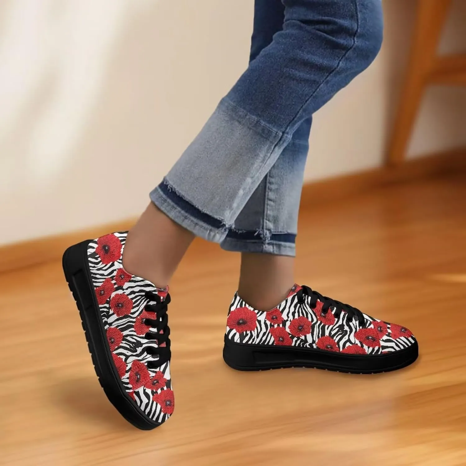 Low-Top Slip Ons Sneakers Canvas Women Black Platform Canvas Shoes Trendy Slip Ons Barefoot Shoes Fit Comfort 5.5-13.5
