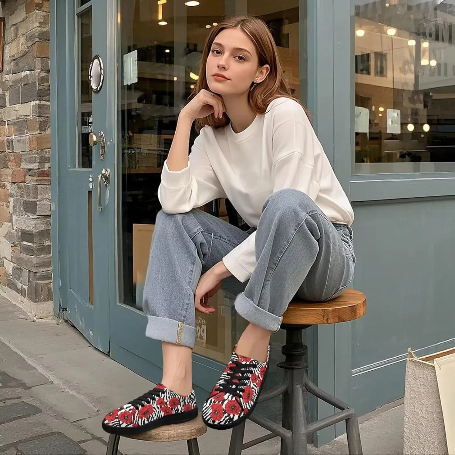 Low-Top Slip Ons Sneakers Canvas Women Black Platform Canvas Shoes Trendy Slip Ons Barefoot Shoes Fit Comfort 5.5-13.5
