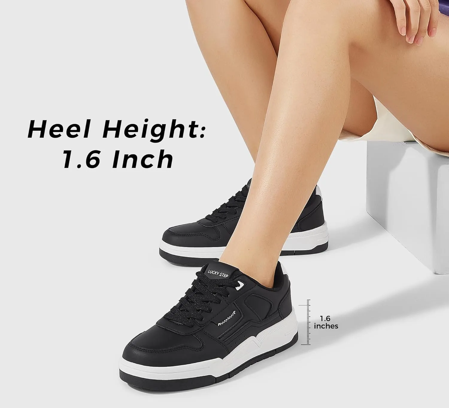 LUCKY STEP Women's Lace Up Fashion Casual Sneakers Low Top Walking Shoes Platform Comfort Non Slip Tennis Shoes
