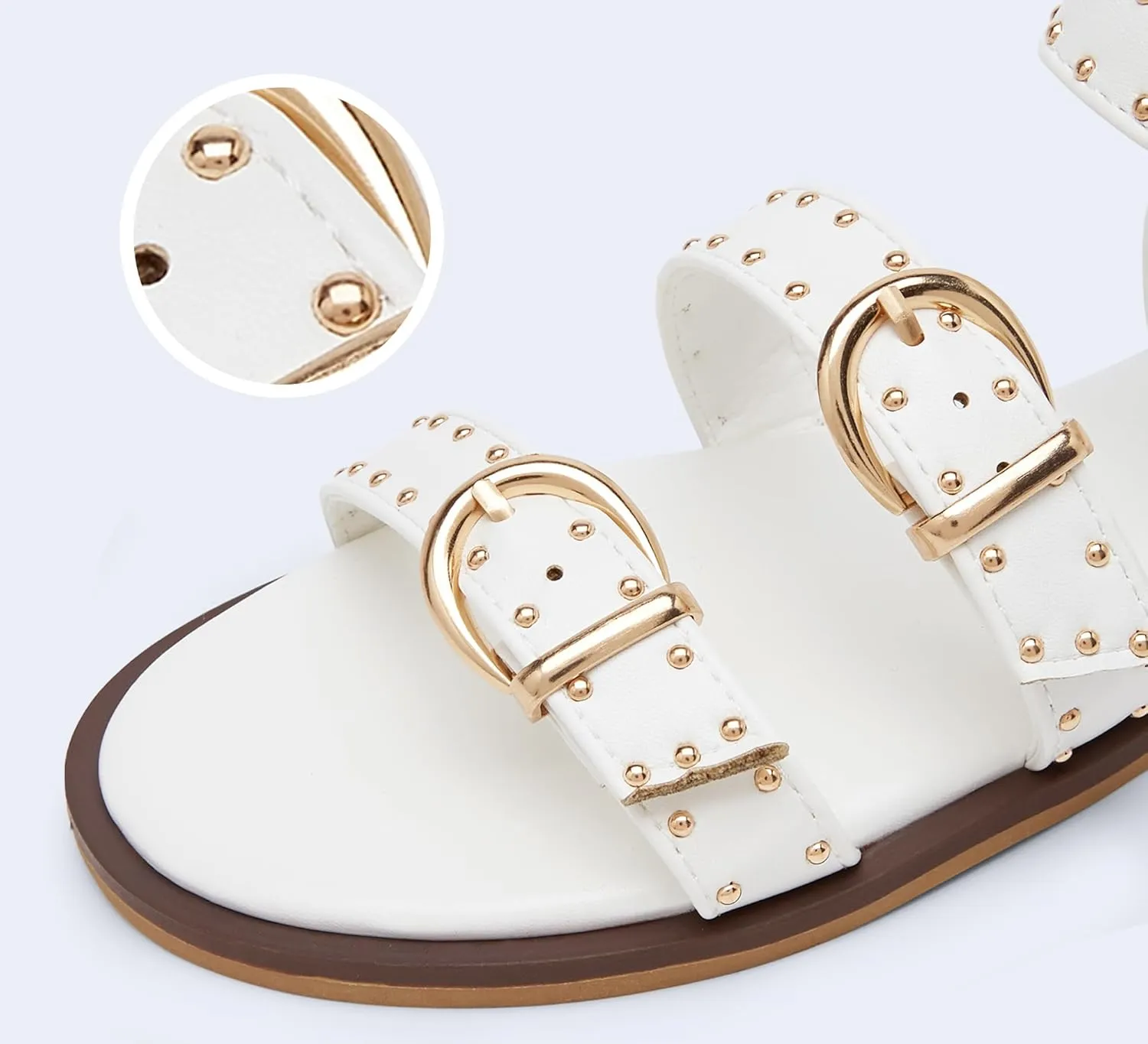 LUCKY STEP Women's Rhinestone Buckle Flat Sandals Open Toe Gladiator Casual Shoes Ankle Strap Summer Fisherman Sandal