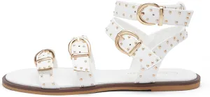 LUCKY STEP Women's Rhinestone Buckle Flat Sandals Open Toe Gladiator Casual Shoes Ankle Strap Summer Fisherman Sandal