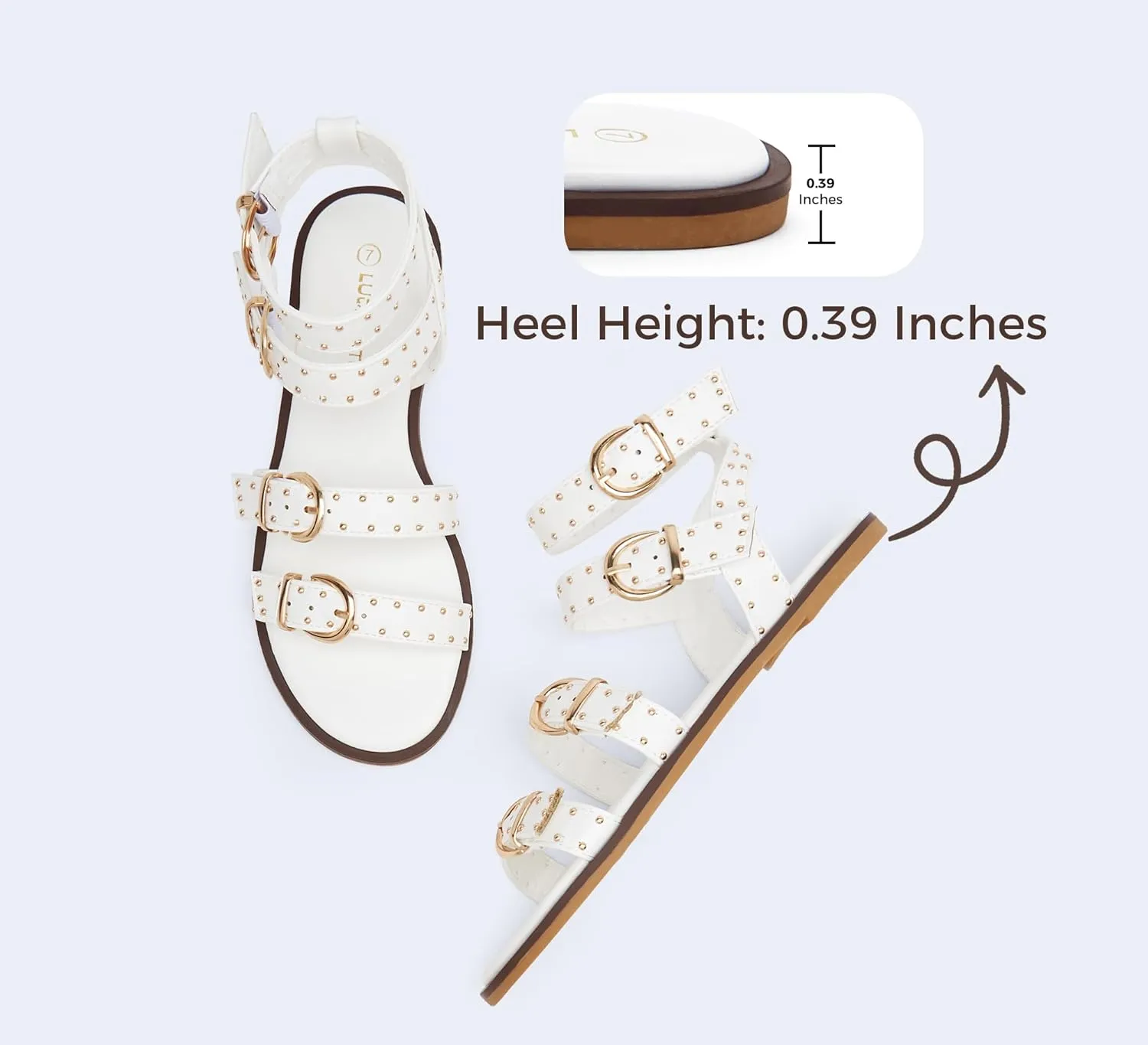 LUCKY STEP Women's Rhinestone Buckle Flat Sandals Open Toe Gladiator Casual Shoes Ankle Strap Summer Fisherman Sandal