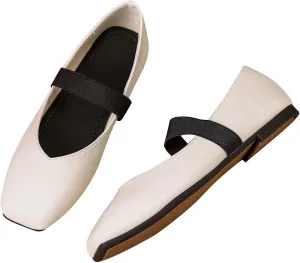 LUXINYU Mary Jane Flats for Women Dressy Retro Square Toe Ankle Strap Ballet Flats Comfortable Patent Leather Shoes