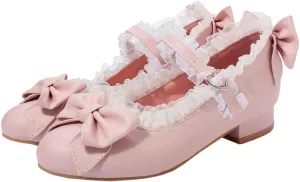 LUXMAX Women Mary Jane Shoes Rockabilly Flats Lace Pumps with Bow