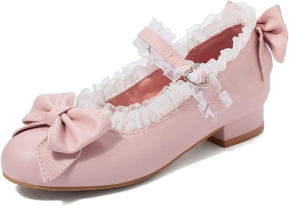 LUXMAX Women Mary Jane Shoes Rockabilly Flats Lace Pumps with Bow