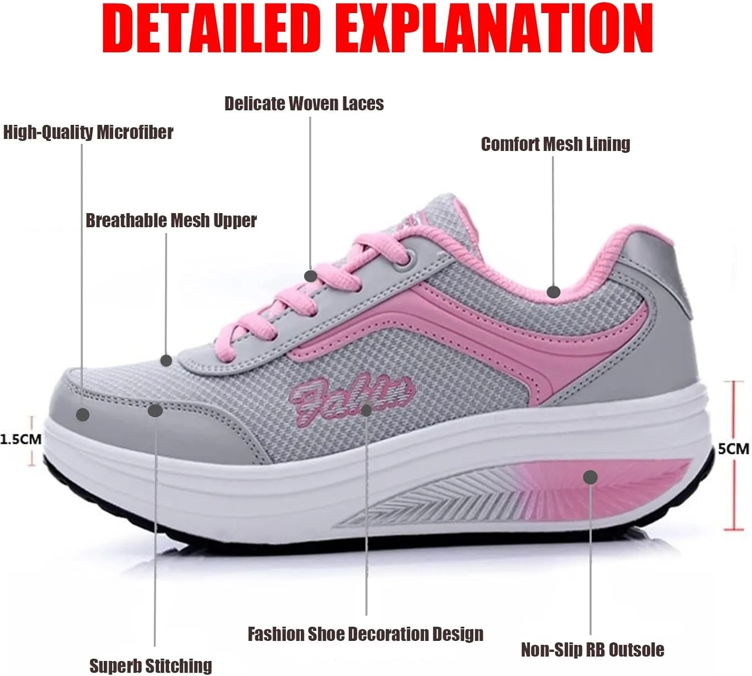 Lymphvity Womens lace-up Walking Shoes Arch Support Breathable Wedge Platform Sneakers Low-top Casual Light Weight Orthotic Sneakers for Plantar Fasciitis
