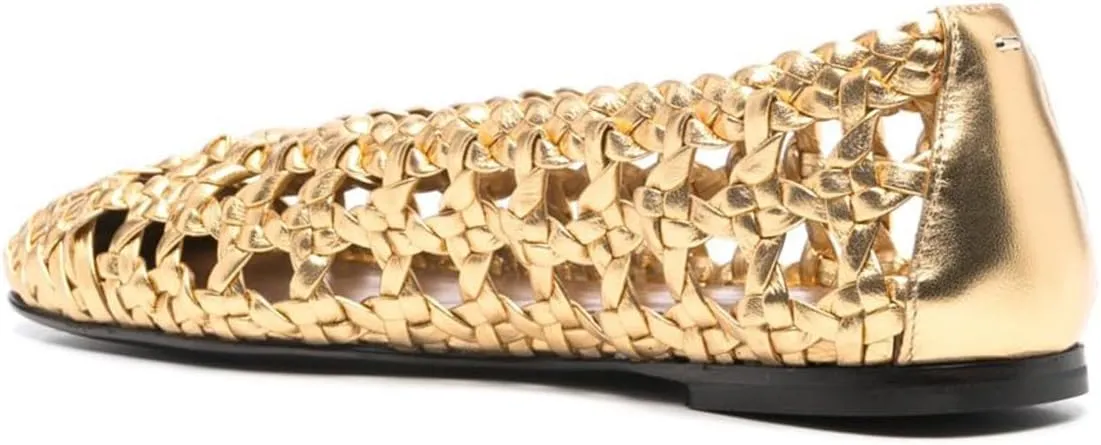 Maiyang Women Round Toe Cutout Braided Ballet Flats Slip on Solid Color Flat Sandals Fashion Office Casual Shoes Size 4-16 US