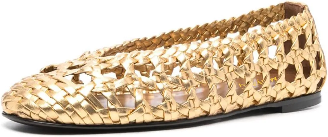 Maiyang Women Round Toe Cutout Braided Ballet Flats Slip on Solid Color Flat Sandals Fashion Office Casual Shoes Size 4-16 US